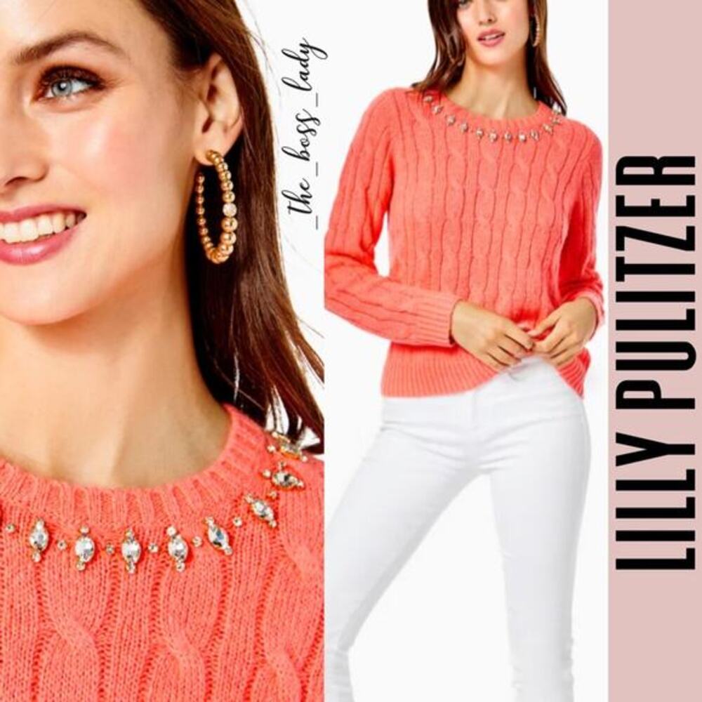 Lilly Pulitzer sweater wool blend Large pullover embellished coral